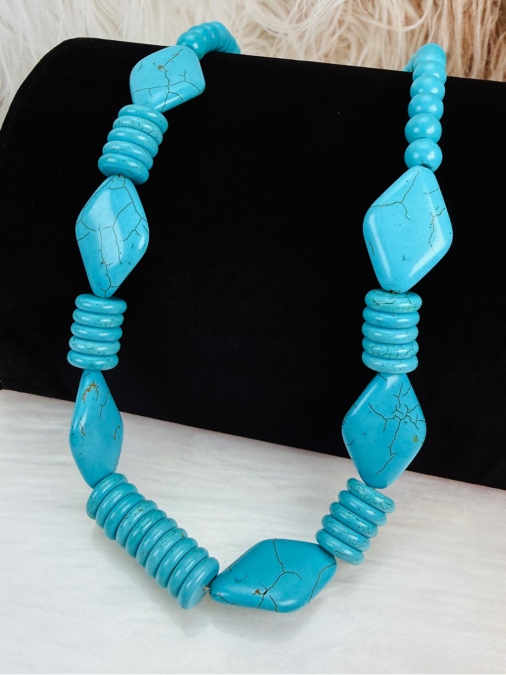 Blue Bohemian Chic Southwestern style faux turquoise beaded necklace